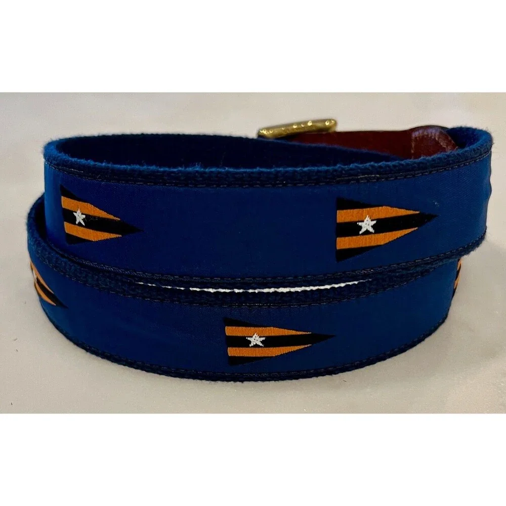 Leather Man Ltd Nautical Flag Belt - Canvas / Leather Men's Size 32 Blue Orange